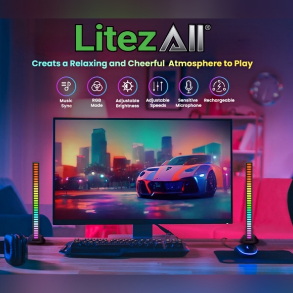 NEW LitezAll Portable Rechargeable Sound Activated 17 Color Changing Light Bar - Picture 2 of 11